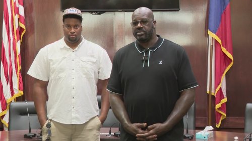 Shaq sponsors Texas’ tallest would-be cop, promises custom car if he passes