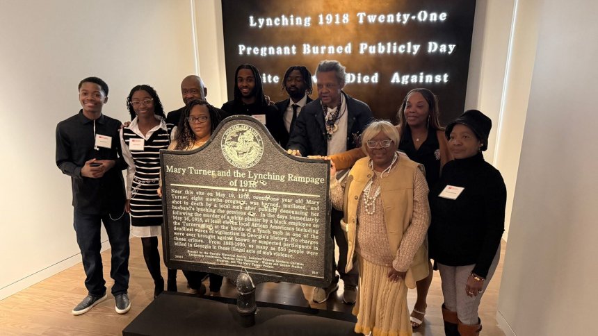 Bullet-pocked marker memorializing 1918 lynching goes on display in Atlanta