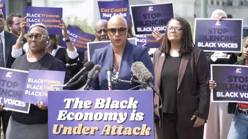 ‘Give a damn!’ Rep. Ayanna Pressley, advocates call out Trump’s attacks on the Black economy
