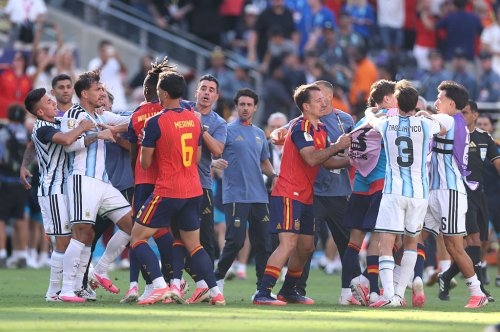 World Cup final erupts into brawl as Argentina players clash with Spain after heartbreaking loss