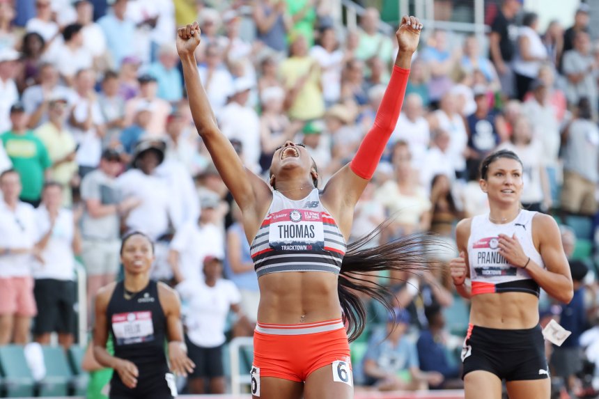 Gabby Thomas wins Budapest 200m as Team USA sweeps podium