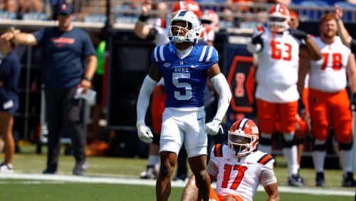 Duke football player Kimari Robinson apologizes after swatting away trainer during UNC game